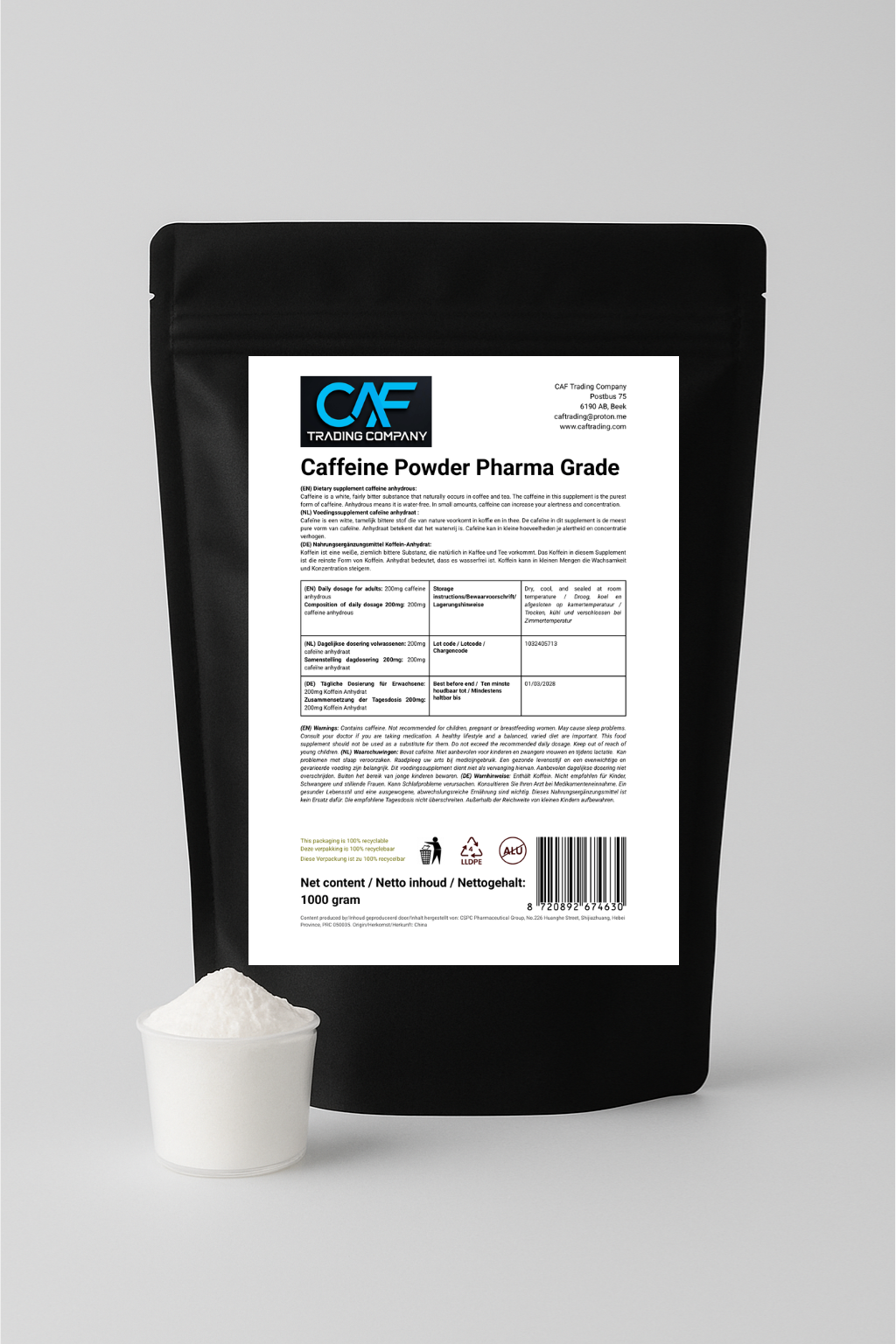 Caffeine In Powder Form Caffeine powder (anhydrous) – CAF Trading Company